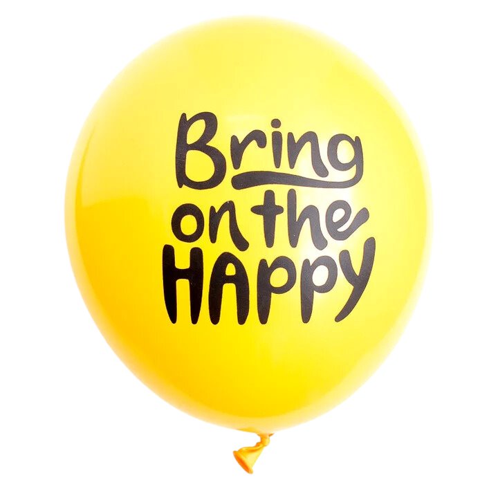 Yellow Balloon with the words Bring on the Happy printed in black ink_for build your own gift box