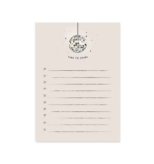 Disco Ball Notepad on white background with words "Time to Shine"