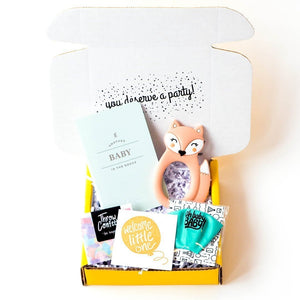 New baby gift box_Welcome Little One Letterpress Card_Fox teether