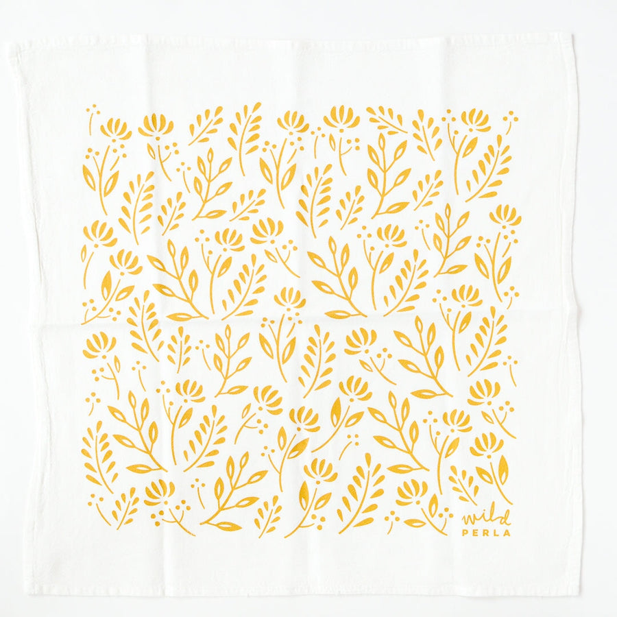 Golden Yellow Floral Tea Towel