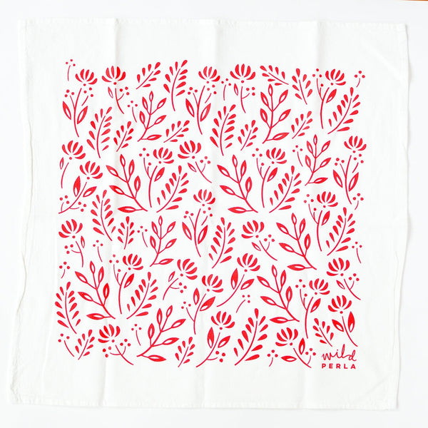 Cherry Red Floral Tea Towel